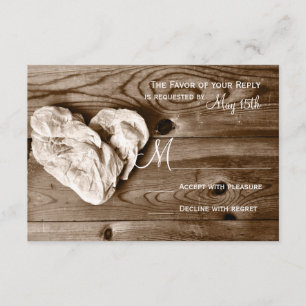 Rustic Country Barn Wood Heart Wedding RSVP Cards