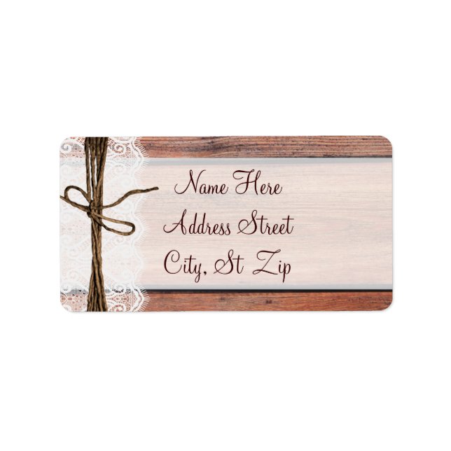 Rustic Country Barn Wood Lace Twine Address Labels (Front)