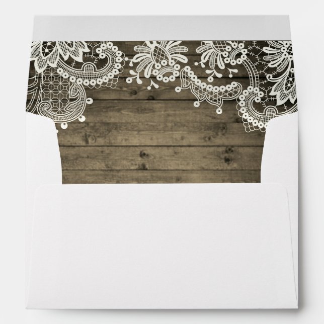 Rustic Country Barn Wood Lace Wedding 5x7 Envelopes (Back (Bottom))