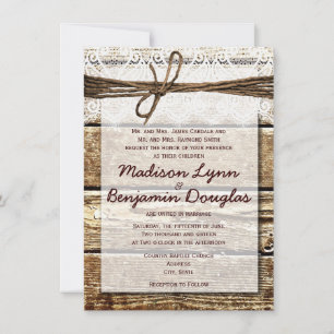 Rustic Country Barn Wood Lace Wedding Invitations