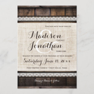 Rustic Country Barn Wood Lace Wedding Invitations
