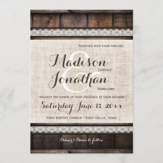 Rustic Country Barn Wood Lace Wedding Invitations
