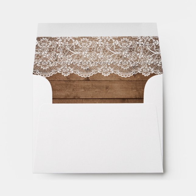 Rustic Country Barn Wood Lace Wedding RSVP Envelope (Back (Bottom))
