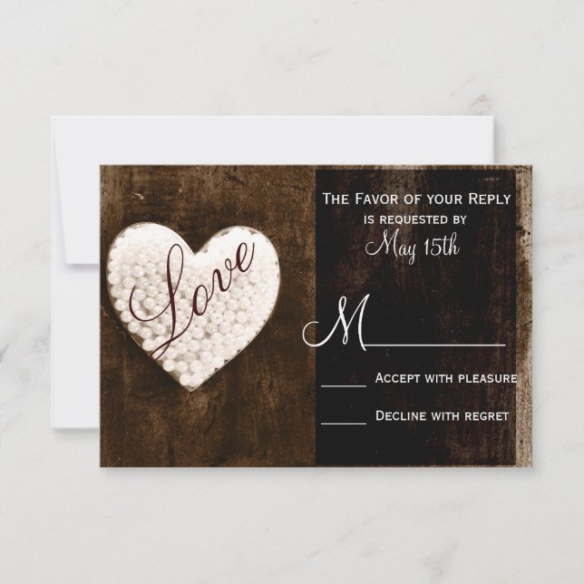 Rustic Country Barn Wood Love Heart Wedding RSVP (Front)