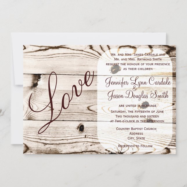 Rustic Country Barn Wood Love Wedding Invitations (Front)