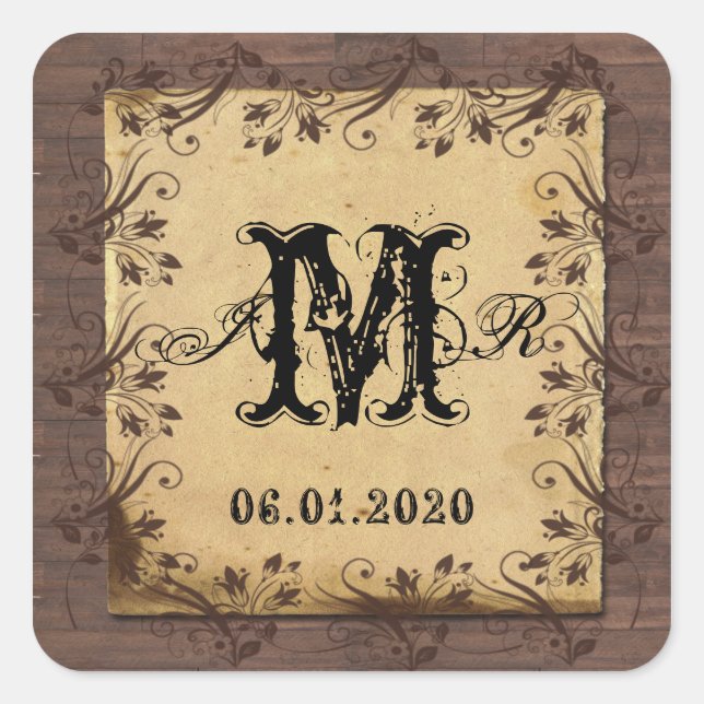 Rustic Country Barn Wood Monogram Sticker (Front)