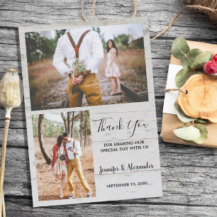 Rustic country barn wood photo Thank You wedding Invitation