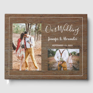 Rustic country barn wood photo Wedding Guest Book