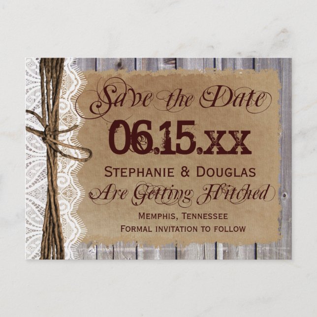 Rustic Country Barn Wood Save the Date Postcards (Front)