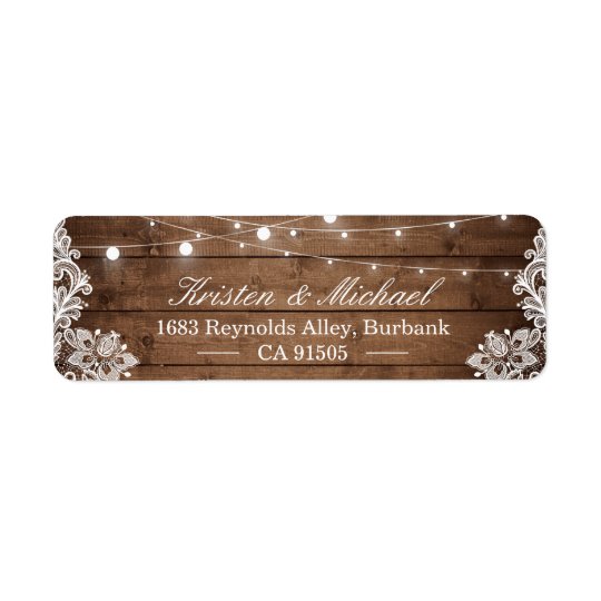Rustic Country Barn Wood String Lights Lace Return Address Label