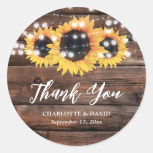 Rustic Country Barn Wood Sunflower Wedding Classic Round Sticker