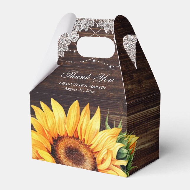 Rustic Country Barn Wood Sunflower Wedding Favour Box (Front Side)