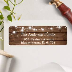 Rustic Country Barn Wood Twinkle Lights Return Address Label