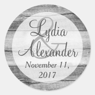 Rustic Country Barn Wood Wedding Bride & Groom Classic Round Sticker