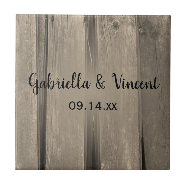 Rustic Country Barn Wood Wedding Ceramic Tile (Front)