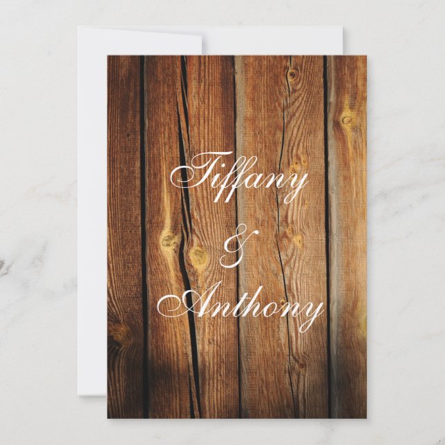 Rustic Country Barn Wood Wedding Invitations (Front)