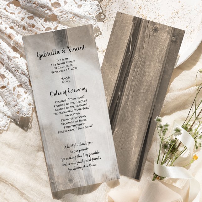 Rustic Country Barn Wood Wedding Program (Give your guests your order of ceremony with this Rustic Barn Wood Wedding Program.)