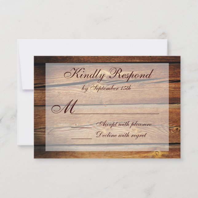 Rustic Country Barn Wood Wedding RSVP Cards (Front)