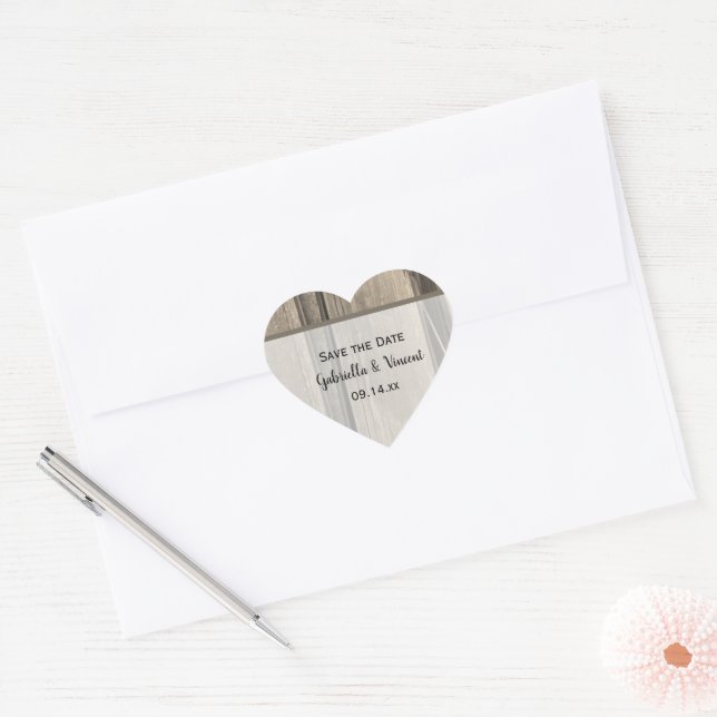 Rustic Country Barn Wood Wedding Save the Date Heart Sticker (Envelope)