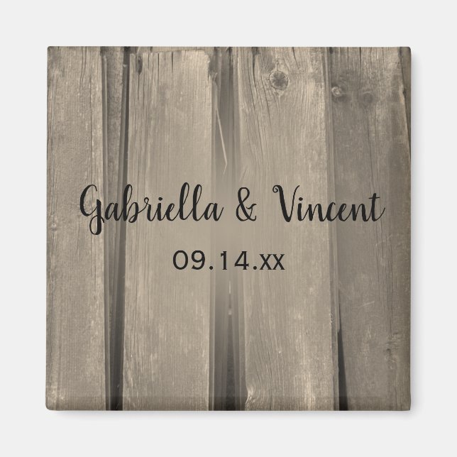 Rustic Country Barn Wood Wedding Save the Date Magnet (Front)