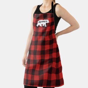 Rustic Country Bear Mama Red & Black Plaid Apron