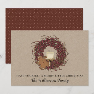 Rustic Country Berry Wreath Grubby Candle Merry Holiday Card
