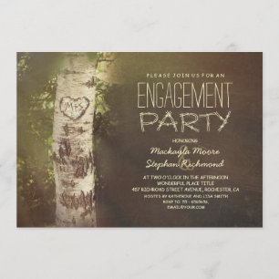 Rustic country birch tree engagement party invitation