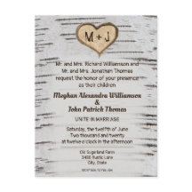 Rustic Country Birch Tree Heart Wedding Invitation