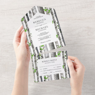 Rustic Country Birch Trees Wedding All In One Invitation