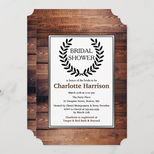 Rustic Country Black Laurels Bridal Shower Invitation (Front/Back)