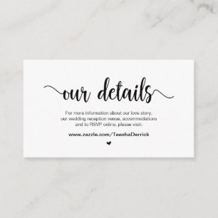 Rustic Country, Black Script, Our Wedding Details Enclosure Card