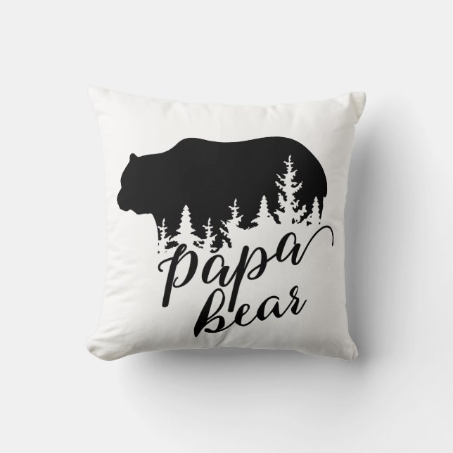 Rustic Country Black & White Flannel Papa Bear Cushion (Front)