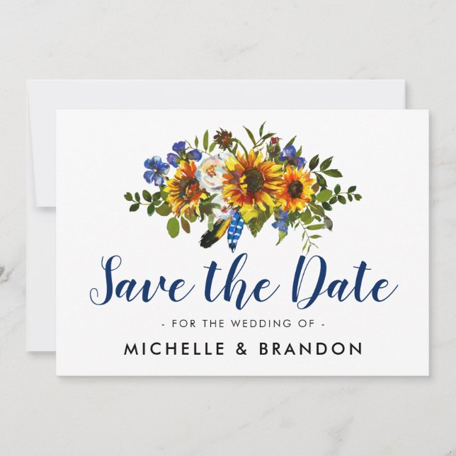 Rustic Country Blue and Yellow Save the Date (Front)