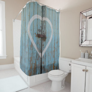 Rustic Country Blue Barn Door Heart Shower Curtain