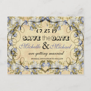 Rustic Country Blue Floral Wedding Save The Date Announcement Postcard