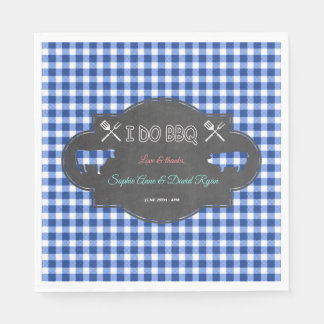 Rustic Country Blue Gingham Chalk I DO BBQ Napkin