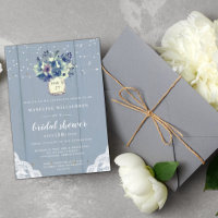 Rustic Country Blue Mason Jar Wood Bridal Shower I