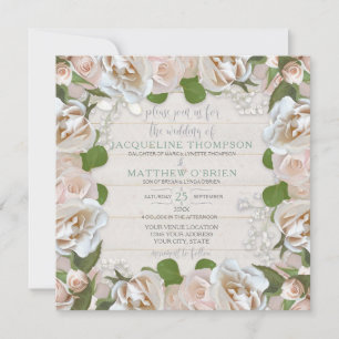 Rustic Country Blush Rose Floral Modern Wreath Invitation