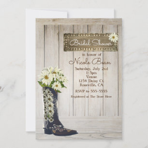 Rustic Country Boot with Daisies Bridal Shower Invitation