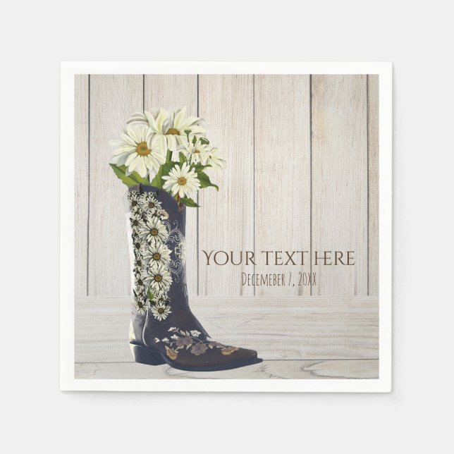Rustic Country Boot with Daisies Bridal Shower Napkin (Front)