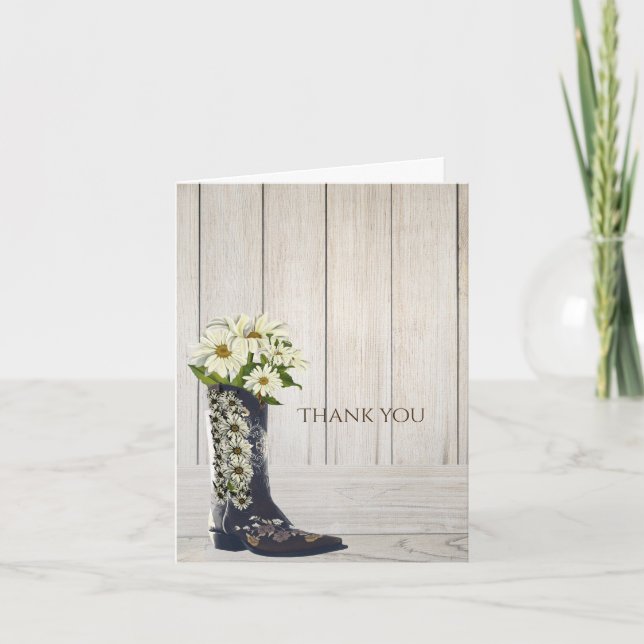 Rustic Country Boot with Daisies Thank You Card (Front)