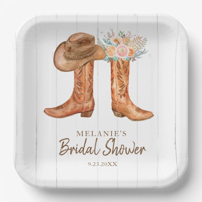 Rustic Country Boots Bridal Shower Custom Paper Plate (Front)