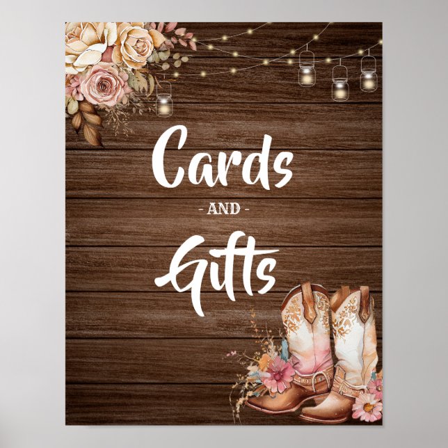 Rustic Country Boots Cowgirl Birthday Cards Gifts Poster (Front)