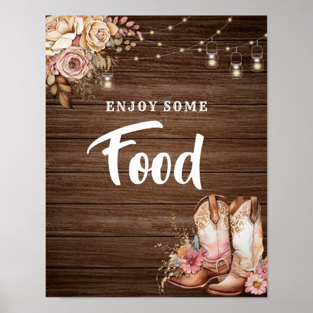 Rustic Country Boots Cowgirl Birthday Food Sign (Front)