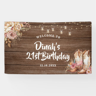 Rustic Country Boots Cowgirl Birthday Large Banner