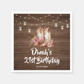 Rustic Country Boots Cowgirl Birthday Paper Napkin