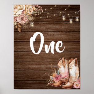 Rustic Country Boots Cowgirl Birthday Table Number Poster
