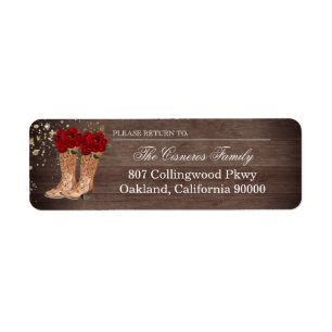 Rustic Country Boots Red Roses Return Address Labe Label