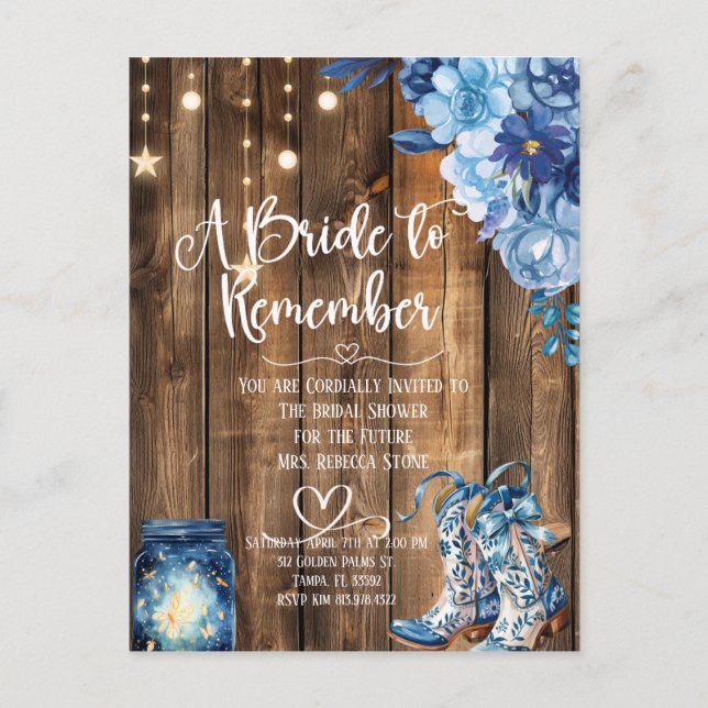 Rustic Country Bridal Shower Invitation  Postcard (Front)