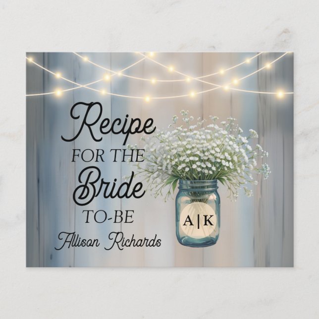 Rustic Country Bridal Shower Recipe Card Sheet (Front)